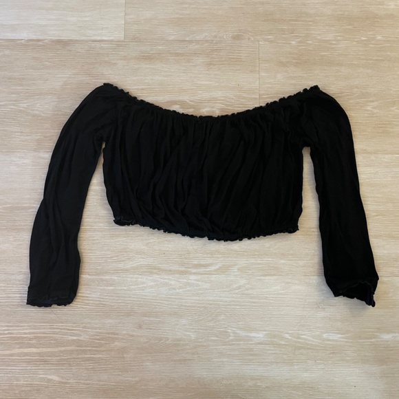 Black Crop Off the Shoulder Top - Picture 3 of 3